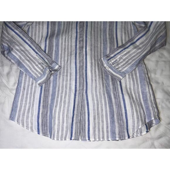 Lafayette 148 Shirt Women's Size S Blue Striped Button Up Long Sleeve 100% Linen - Picture 3 of 12